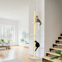 PawHut 87"-102" Floor to Ceiling Cat Tree w/ Sisal Scratching Posts, Anti-tip Kit, Perches, Toy Ball, Yellow(m-1)