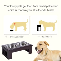 PawHut 6" Height Small Puppy Dog Feeding Station for Messy Pets, Stainless Steel Elevated Dog Bowls with Modern Wooden Frame, Dog Food Stand Pet Feeding Station, Dark Brown(m-4)