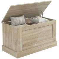 HOMCOM 31.5 Inches Storage Chest, Storage Trunk with Safety Hinge, Wooden Box for Living Room, Natural Wood Grain(m-9)