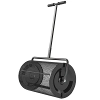Outsunny 24 Inch Compost Spreader, Peat Moss Spreader with 24.4"/26.4" Height Adjustable Handle, Soil Spreader for Lawn, Black(m-2)