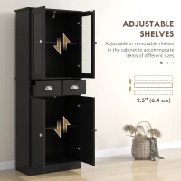 HOMCOM 61" Kitchen Pantry Cabinet, Freestanding Farmhouse Buffet Storage Cabinet with Soft Close Glass Doors and Adjustable Shelves, Black(m-6)