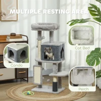 PawHut 41 Inch Cat Tree with Scratching Posts, Cat Bed, Condo, Grooming Brush, Jumping Platforms, Toy Balls(m-4)
