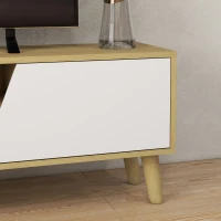 HOMCOM TV Stand for 65 Inch Television, Entertainment Center with Soft Closing Door and Rubberwood Legs, Oak and White(m-10)