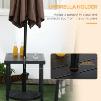 Outsunny Outdoor Side Table, Patio End Table with Umbrella Hole, Small Coffee Table with Steel Frame for Balcony, Black(m-4)