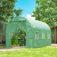Outsunny 11.5' x 6.6' x 6.6' Walk-in Tunnel Greenhouse Garden Plant Seed Growing Warm House Outdoor Hot House w/ Roll Up Door, Windows, PE Cover Green(m-1)