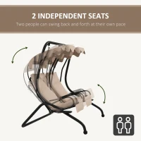 Outsunny 2 Seat Modern Outdoor Swing Chairs With Handrails and Removable Canopy - Beige(m-4)