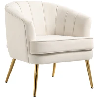 HOMCOM Fabric Armchair, Modern Accent Chair with Gold Metal Legs for Living Room, Bedroom, Home Office, Cream White(m-2)
