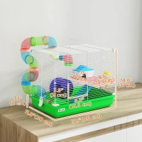 PawHut 18"L Hamster Cage, Small Animal House, 2-Level Rat Gerbil Haven with Tunnel Tube System, Green(m-3)
