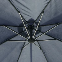 Outsunny 10ft Cantilever Solar Hanging Offset Umbrella Outdoor LED Lights Aluminum Market Banana Parasol Crank w/ Cross Base Garden Sun Shelter Blue(m-10)