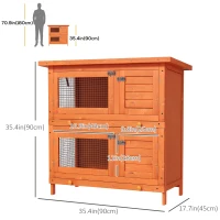 PawHut 2-Tier Wooden Rabbit Hutch Small Animal House Bunny Pet Cage with 2 Main Rooms, Sliding Tray, Opening Top, Yellow(m-3)