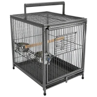 PawHut 18" Heavy Duty Wrought Iron Travel Bird Cage Carrier With Handle Perch And Accessories - Black(m-11)
