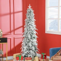HOMCOM 6ft Pencil Flocked Artificial Christmas Tree with 600 Branch Tips, Auto Open and Steel Base, Green(m-1)