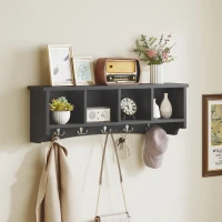 HOMCOM Coat Rack Wall Mount with Shelf, 28" Wall Coat Rack with 5 Hooks and 4 Compartments for Living Room, Entryway, Black(m-1)