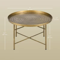 HOMCOM Vintage Coffee Table for Living Room, 24" Round Center Table with Hammered Tray Top and Metal Frame, Gold(m-4)