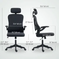 HOMCOM Ergonomic Office Chair, Swivel Desk Chair with Adjustable Lumbar Support, Headrest and Height, Flip-up Armrests, Black(m-3)