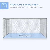 PawHut Dog Kennel Outdoor Galvanized Chain Link Fence Heavy Duty Pet Run House Chicken Coop with Secure Lock Mesh Sidewalls for Backyard Garden Silver, 13' L x 13' W x 5.9' H(m-4)