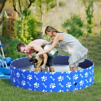 PawHut Foldable Pet Swimming Pool, Portable Dog Bathing Tub, 12" x 55" Plastic Large Dog Pool for Outdoor Dogs and Cats, Blue(m-2)