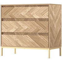 HOMCOM Bedroom Chest of Drawers with Anti-tipping Design, Storage Cabinet with 3 Drawers for Living Room, Hallway, Nature Wood(m-2)