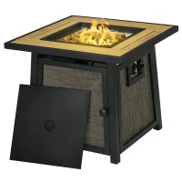 Outsunny 50,000 BTU Propane Fire Table, 28" Gas Firepit Table with Pulse Ignition, Lava Rocks, Rain Cover, Brown(m-9)