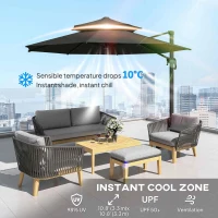 Outsunny 11ft Outdoor Cantilever Umbrella Rotatable Sun Shade Aluminum Market Umbrella with Adjustable Angle & Double-top Canopy for Backyard, Poolside, Lawn and Garden Dark Grey(m-4)