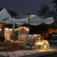 Outsunny Solar Patio Umbrella with LED and Tilt, Outdoor Market Table Umbrella Parasol with Crank, 10 x 10 ft, Dark Grey(m-1)