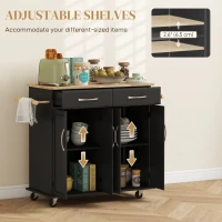 HOMCOM Kitchen Island on Wheels with Rubberwood Top, Rolling Kitchen Cart with 2 Drawers, 4 Doors and Adjustable Shelves(m-6)