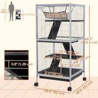 PawHut Steel Small Animal Cage for Ferret, Chinchilla, Kitten and Rabbit, Light Grey(m-3)