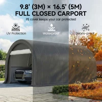 Outsunny 10' x 16' Heavy Duty Portable Carport Tent with Zippered Door, PE Cover for Car, Boat, Motorcycle, Bike, Grey(m-4)
