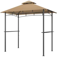 Outsunny 8' x 5' BBQ Grill Gazebo Tent with Double Tiered Canopy for Outdoor Sun Shade,  Khaki(m-2)