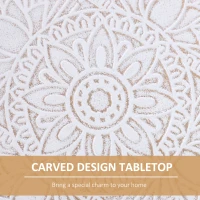 HOMCOM Round Coffee Table, Carved Floral End Table with Tray-style Top and Wooden Legs for Living Room(m-5)