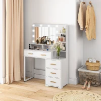 HOMCOM Illuminated Dresssing Table, LED Vanity Table with Mirror, Drawer and Storage Shelves for Bedroom, White(m-8)