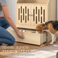 PawHut Dog Feeding Station, Pet Food Storage Cabinet with 2 Elevated Bowls & Slow-Feed Mat for Dogs & Cats(m-5)