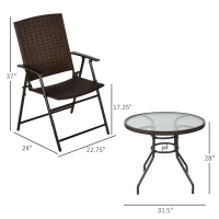 Outsunny Rattan Wicker Patio  Bar Chair Set UV Resistant Garden Furniture Set Outdoor & Indoor w/ Glass & Umbrella Hole Table, Brown(m-3)
