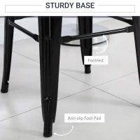 HOMCOM Set of 4 Bar Stools Kitchen Metal Steel Portable Stackable Seat 4pcs Black(m-7)