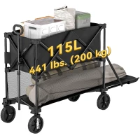 Outsunny Double Decker Folding Wagon Cart, 450LBS & 350L Capacity Collapsible Garden Cart for Camping Sports Shopping and Beach(m-9)