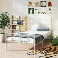 HOMCOM Metal Twin Platform Bed Frame with Headboard, Steel Slat Support, Underbed Storage, No Box Spring Needed, Easy Assembly(m-8)