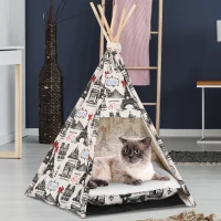 PawHut Foldable Teepee Puppy Dog Cat Bed Tents & Houses Pet Small Washable with Cushion(m-10)
