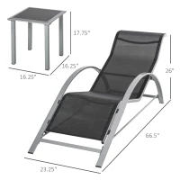 Outsunny 3 Pieces Outdoor Lounge Chair Set, 2 S-Shaped Lawn Chairs and a Glass Table for Patio, Yard, Black(m-3)