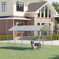 PawHut 13' x 7.5' x 7.5' Dog Kennel, Outdoor Dog Run with Waterproof, UV Resistant Roof, Lockable Door for Large-Sized Dogs, Silver(m-2)