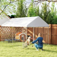PawHut Outdoor Dog Run with Adjustable & Rotatable Bowls, Waterproof UV-Resistant Cover, Escape-Proof Lock, 13.1' x 7.5' x 7.5'(m-1)