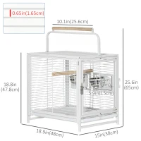 PawHut Bird Travel Carrier Cage, Portable Metal Bird Cage for Parrots Conures Cockatiel Parakeets with Stand Perch, Stainless Steel Bowls, Pull Out Tray, 19" x 15" x 26", White(m-3)