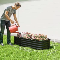 Outsunny 4.9' x 2' x 1' Large Outdoor Planter Box, Galvanized Raised Garden Bed with Metal Plant Stake, Black(m-3)