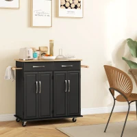HOMCOM Kitchen Island on Wheels with Rubberwood Top, Rolling Kitchen Cart with 2 Drawers, 4 Doors and Adjustable Shelves(m-8)