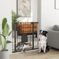 PawHut 30"-41" Extra Wide Pet Gate Barrier with Small Door, 35"H Dog Gate with Safety Gate Barrier, Stair Pressure Fit, Black(m-1)