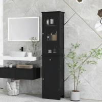 kleankin Tall Bathroom Cabinet, Bathroom Storage Cabinet with Drawers, 2 Doors and Adjustable Shelves, Black(m-8)