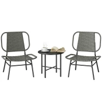 Outsunny 3 Piece Wicker Patio Furniture Set, Outdoor Bistro Set with Steel Table, Rattan Outdoor Conversation Furniture, Grey(m-9)