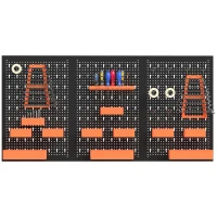 HOMCOM 33 Piece Metal Pegboard Panels, Peg Board with 16 Hooks, Bins and Racks, Black and Orange(m-2)