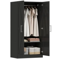 HOMCOM Wardrobe Cabinet with 2 Barn Doors and Hanging Rod, Farmhouse Armoire Wardrobe Closet for Bedroom, Black Wood Effect(m-9)