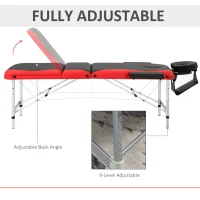 HOMCOM 85" 3 Section Foldable Massage Table Professional Salon Spa Facial Couch Bed (Black/Red)(m-7)