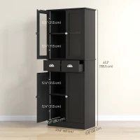 HOMCOM 61" Kitchen Pantry Cabinet, Freestanding Farmhouse Buffet Storage Cabinet with Soft Close Glass Doors and Adjustable Shelves, Black(m-3)